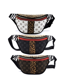 Pack of 6 Pieces Leopard Zebra Colorblock Monogrammed Fanny Pack CL056